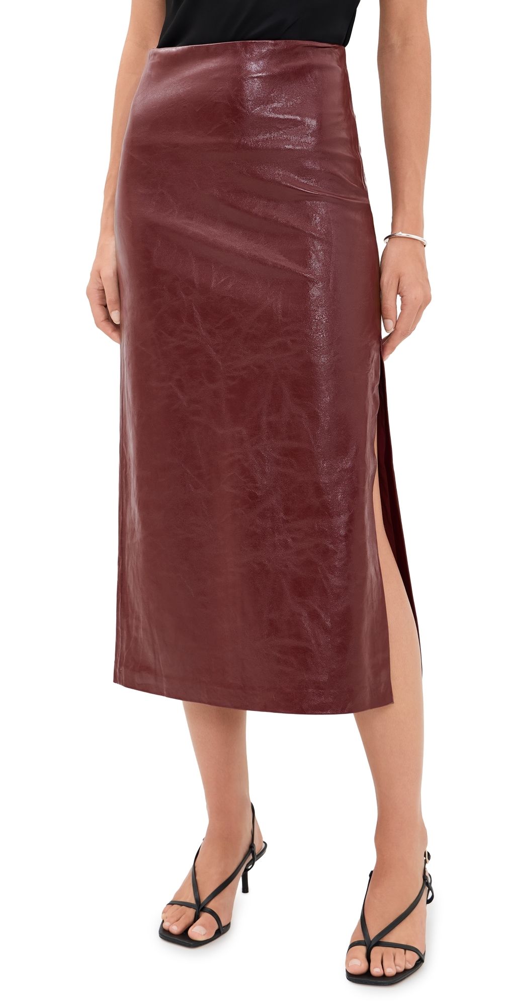 ALICE + OLIVIA Maeve Vegan Midi Skirt Cognac 10