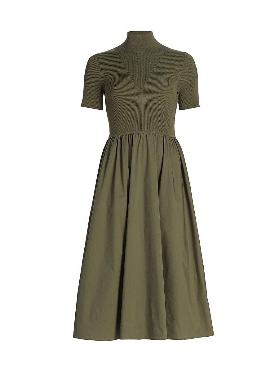 Women's Teresa Rib-Knit Cotton-Blend Midi-Dress - Fern - Size Large