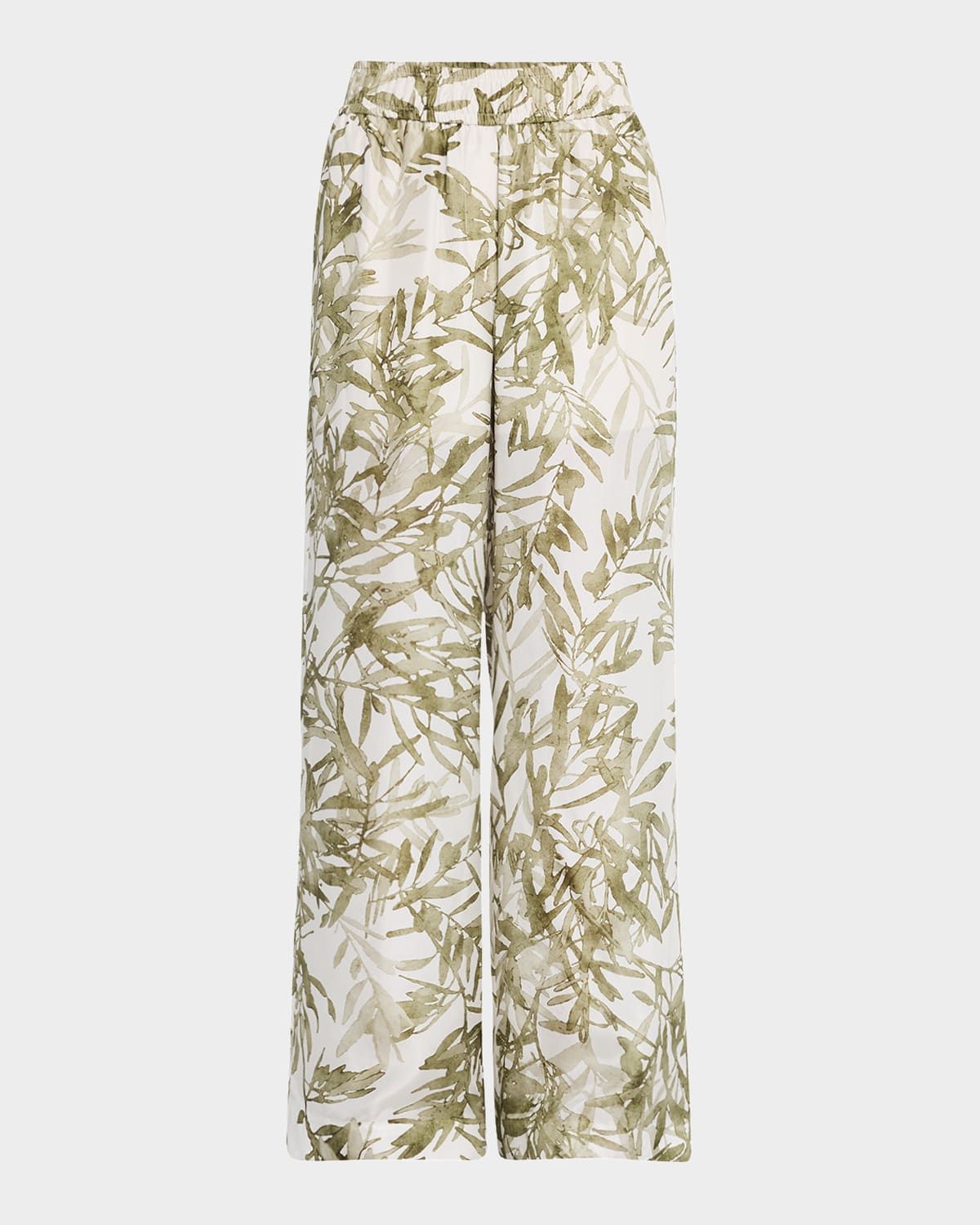 Herbarium-Print Silk Ponge Wide-Leg Pajama Pants
