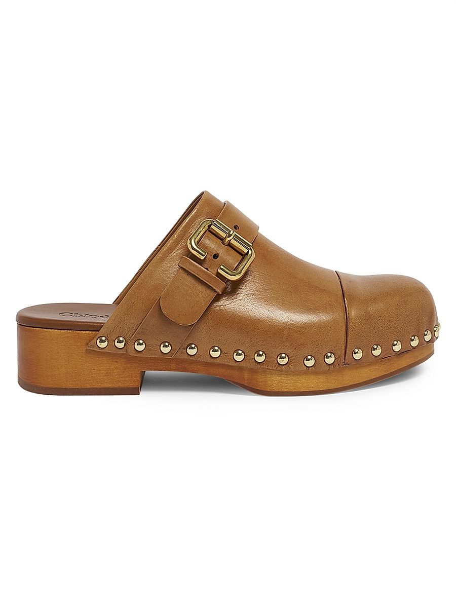 Women's Jeannette 40MM Buckle Leather Clogs - Brown - Size 8