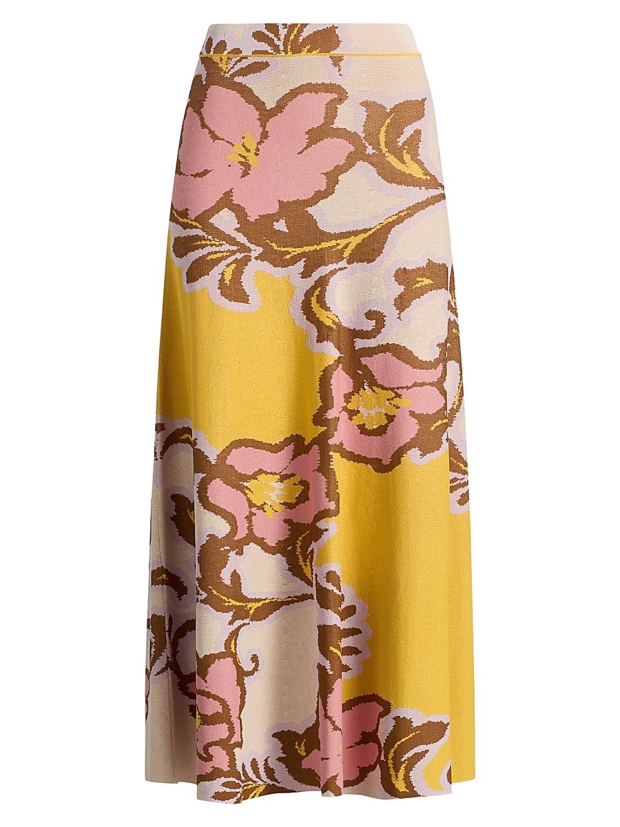 Women's Karma Floral Knit Maxi Skirt - Plumeria Wave Knit - Size XL