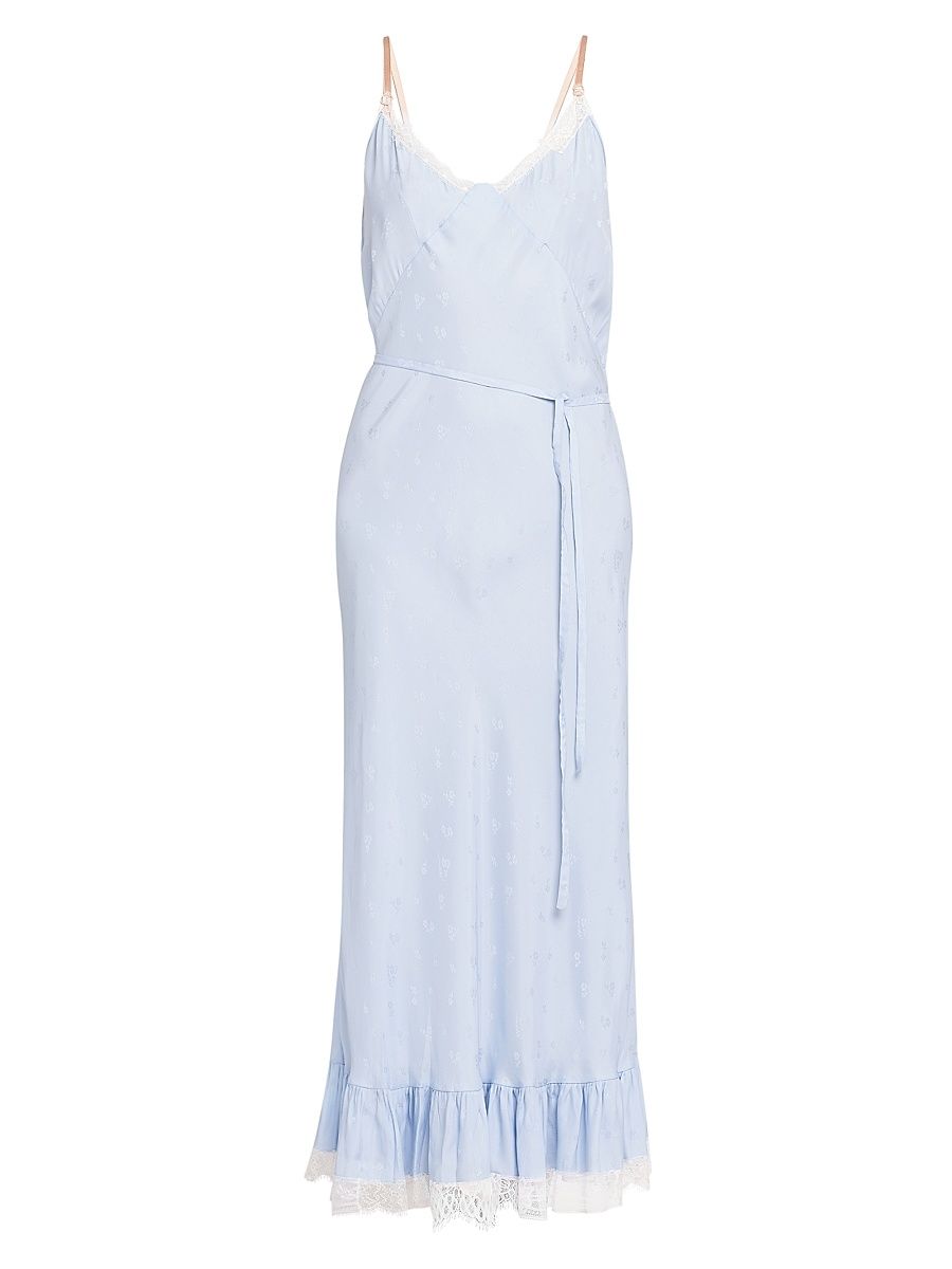 Women's Lace-Trimmed Slip Maxi Dress - Light Blue - Size 6