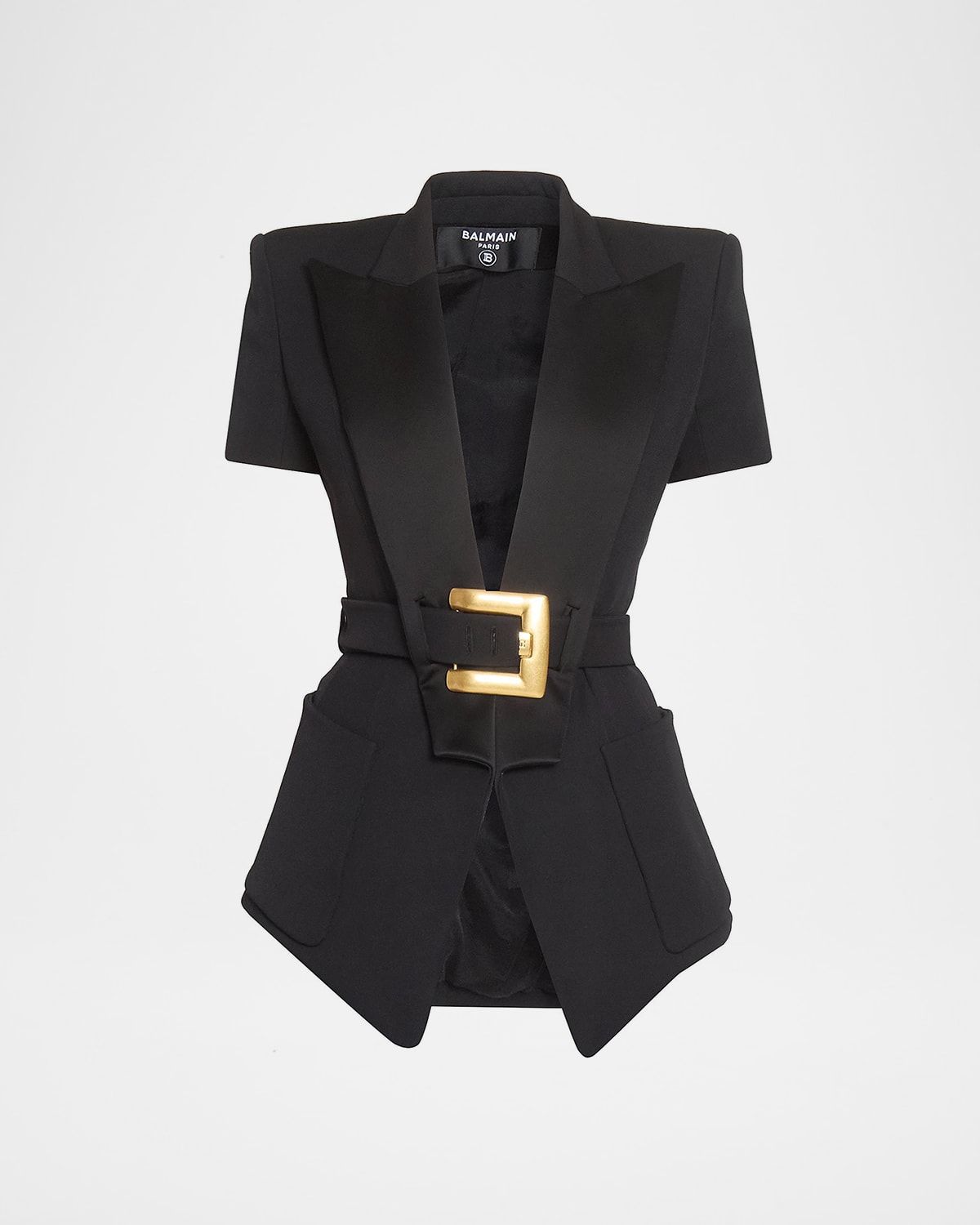 Tailored Short-Sleeve Belted Blazer Jacket
