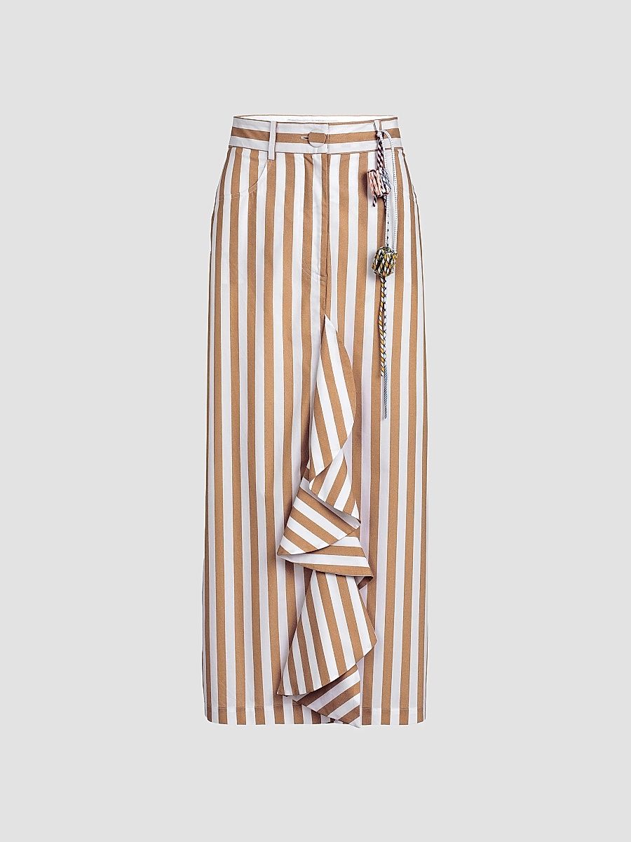 Silvia Tcherassi Women's Liuba Striped Cotton Midi Skirt - Camel Stripes - Size XS