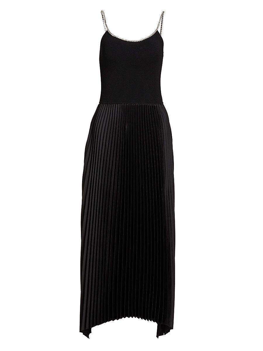 Women's Mave Embellished Pleated Midi-Dress - Noir - Size Large