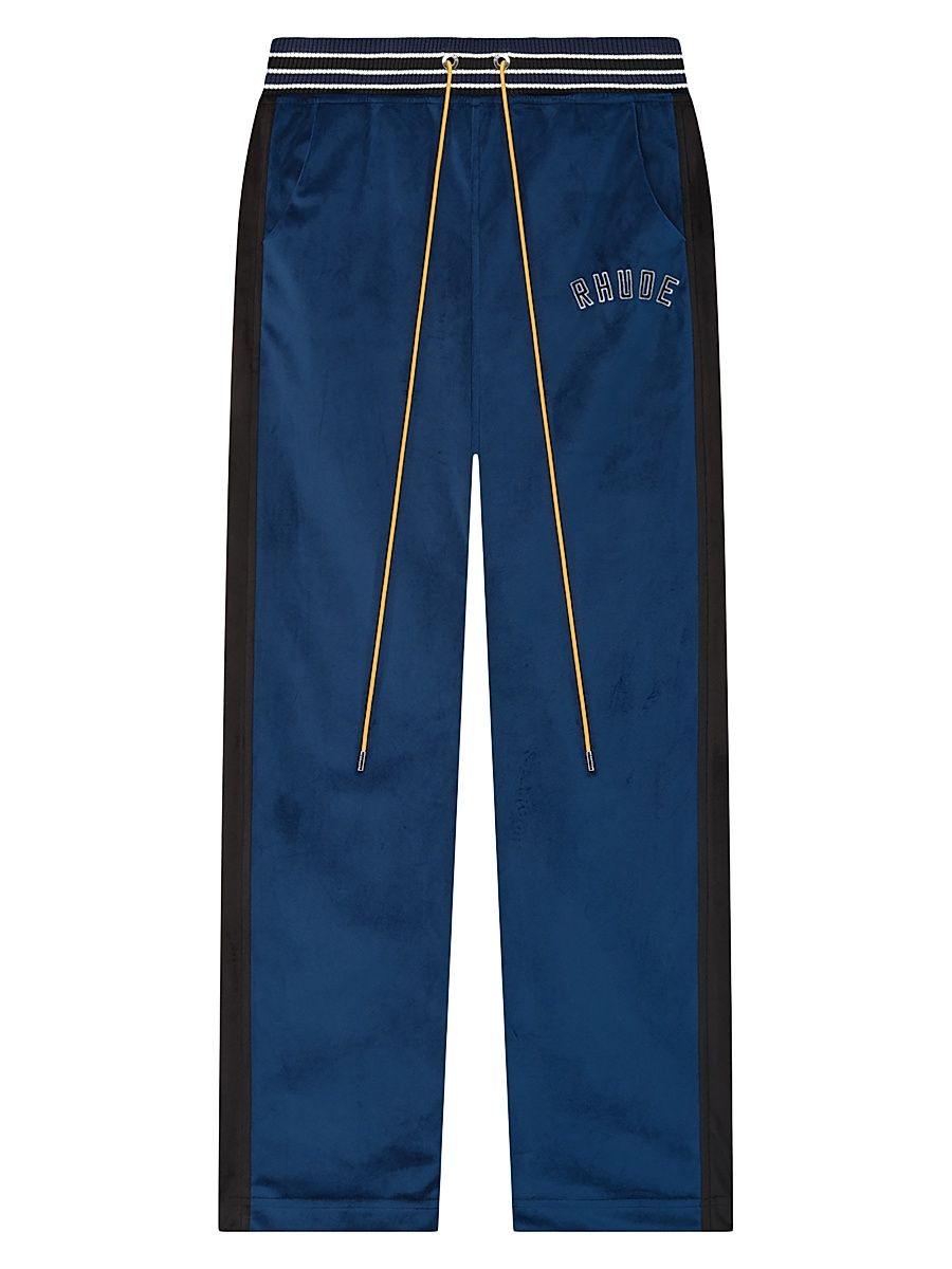 Men's Logo Velour Track Pants - Navy Black White - Size Small