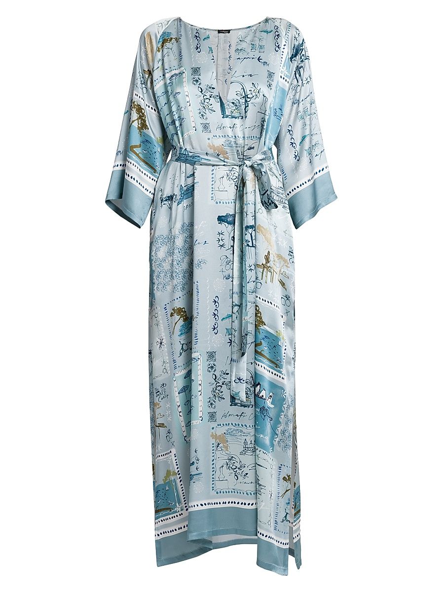Women's Silk Belted Caftan - Multi Blue - Size 12