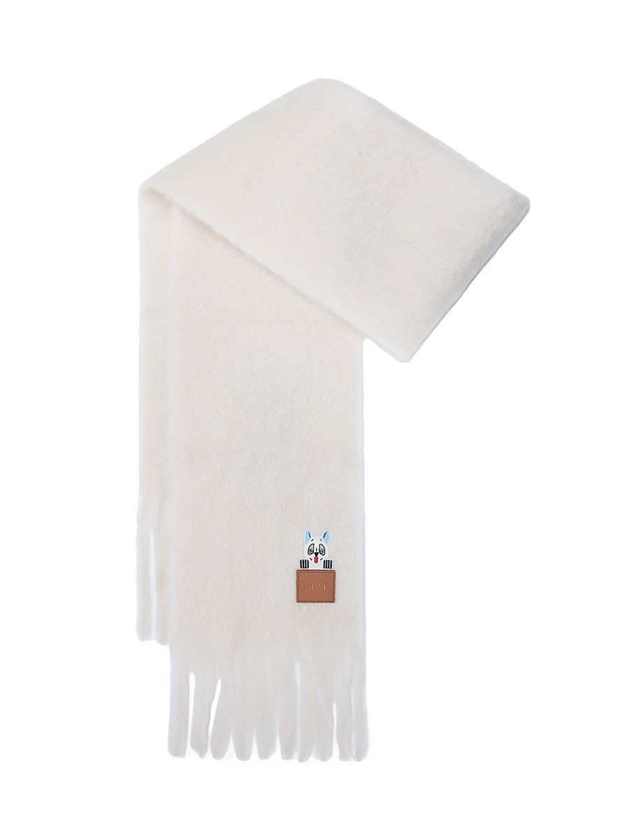 Women's Lucky Fortune Cat Mohair-Wool Blend Scarf - White
