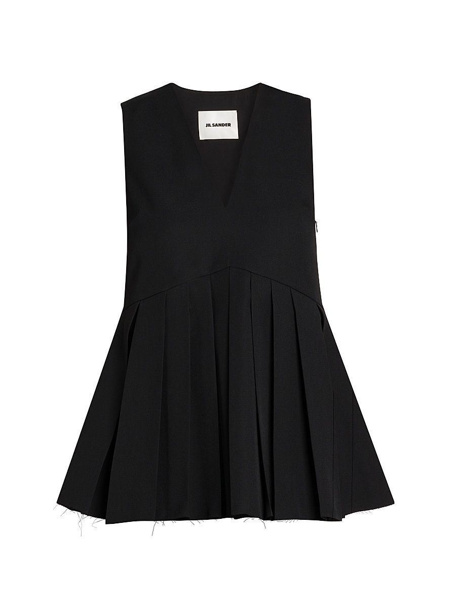 Women's Pleated Wool V-Neck Sleeveless Top - Black - Size 10