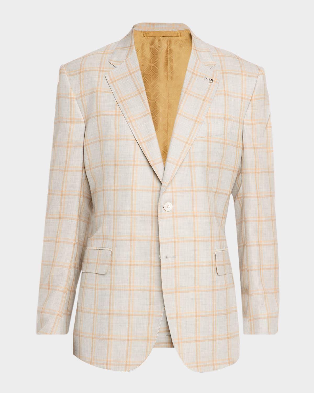 Men & apos;s Cashmere and Silk Windowpane Plaid Sport Coat