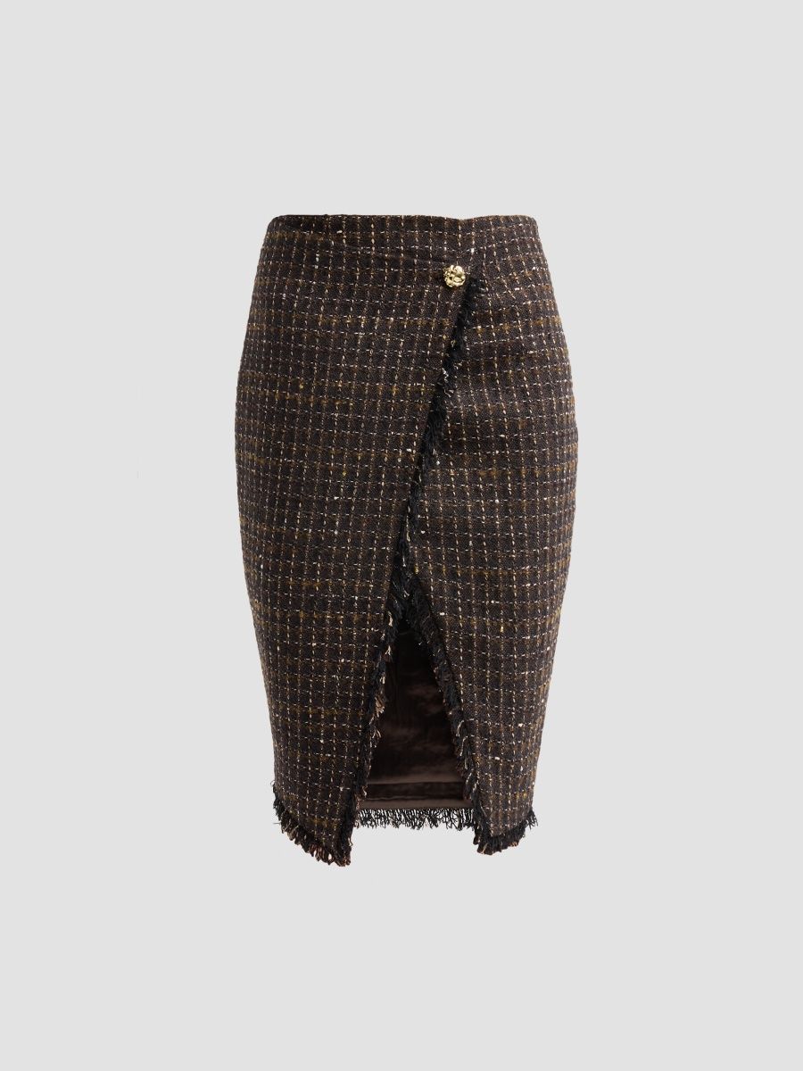 Generation Love Women's Nova Tweed Midi Skirt - Brown Multi - Size 0