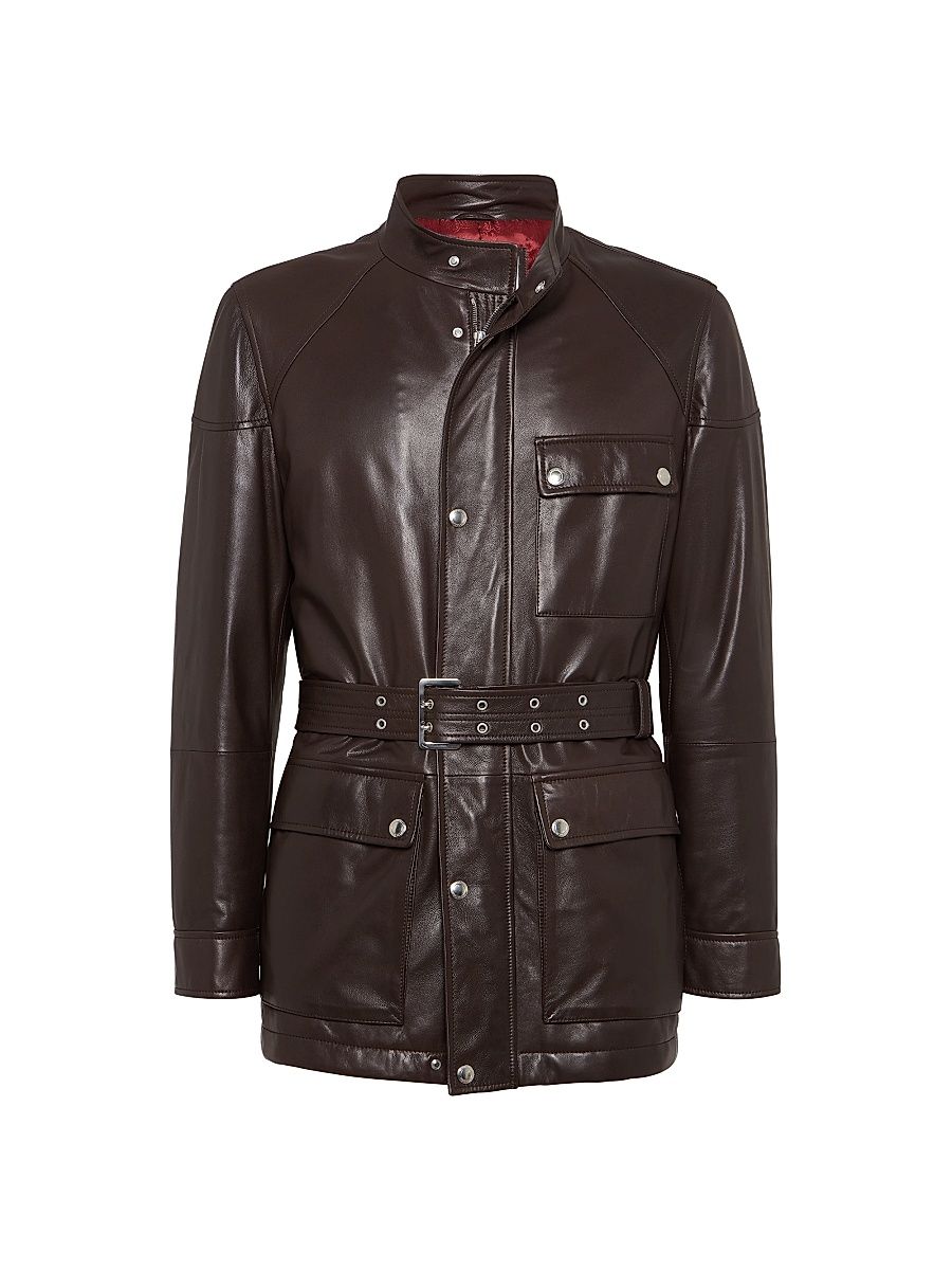 Men's Nappa Leather Safari Jacket - Rust Brown - Size XXL