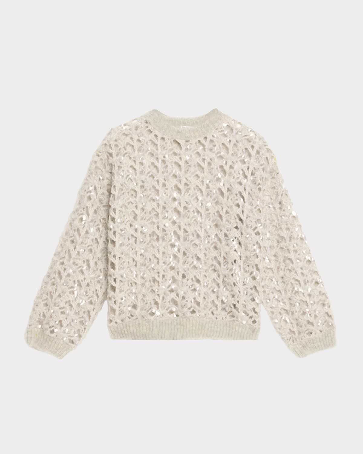 Sequined Mohair-Wool Open-Knit Crewneck Sweater