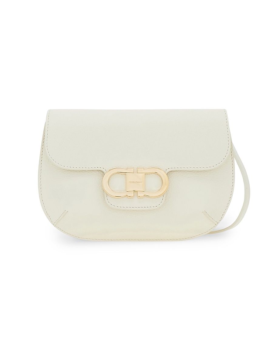Women's Double Gancini Leather Crossbody Bag - Mascarpone