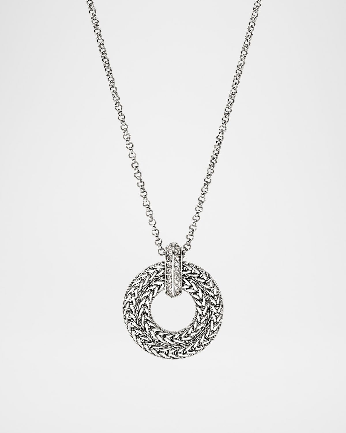 Icon Link Sterling Silver Pendant Necklace with Diamonds, 2mm, 18"L