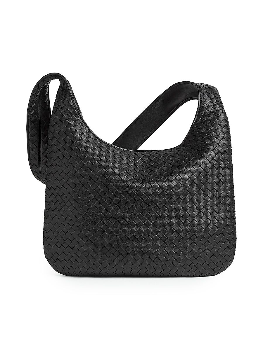 Men's Large Intrecciato Leather Crossbody Bag - Black Silver