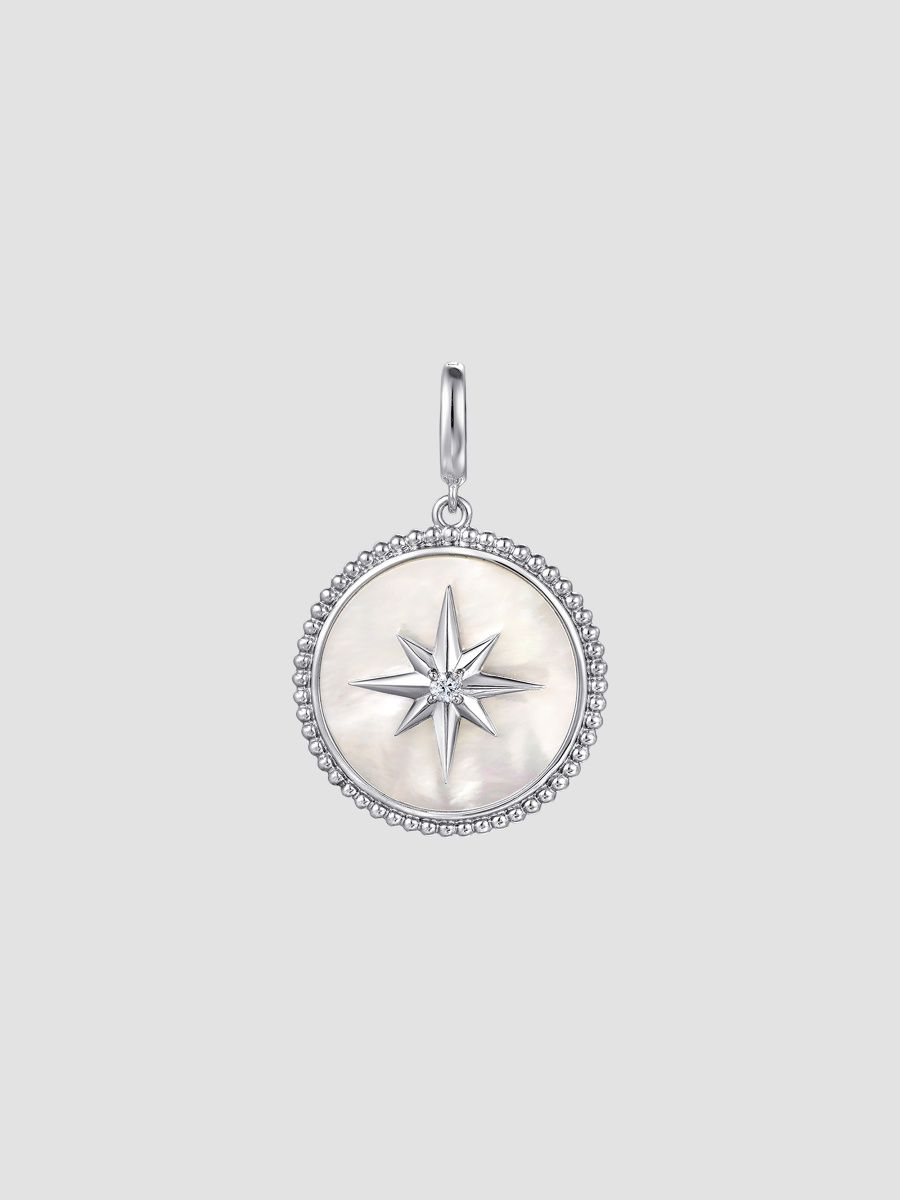Gabriel & Co Women's Bujukan Sterling Silver, White Sapphire and Mother-of-Pearl Medallion Pendant - Sterling Silver