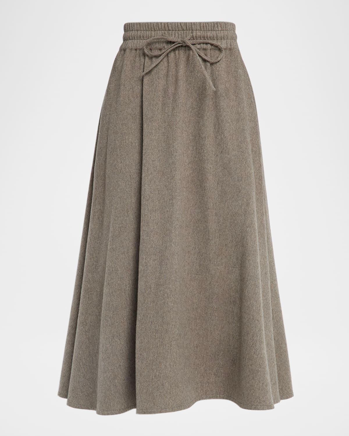 Brushed Wool-Cashmere Drawstring Maxi Skirt