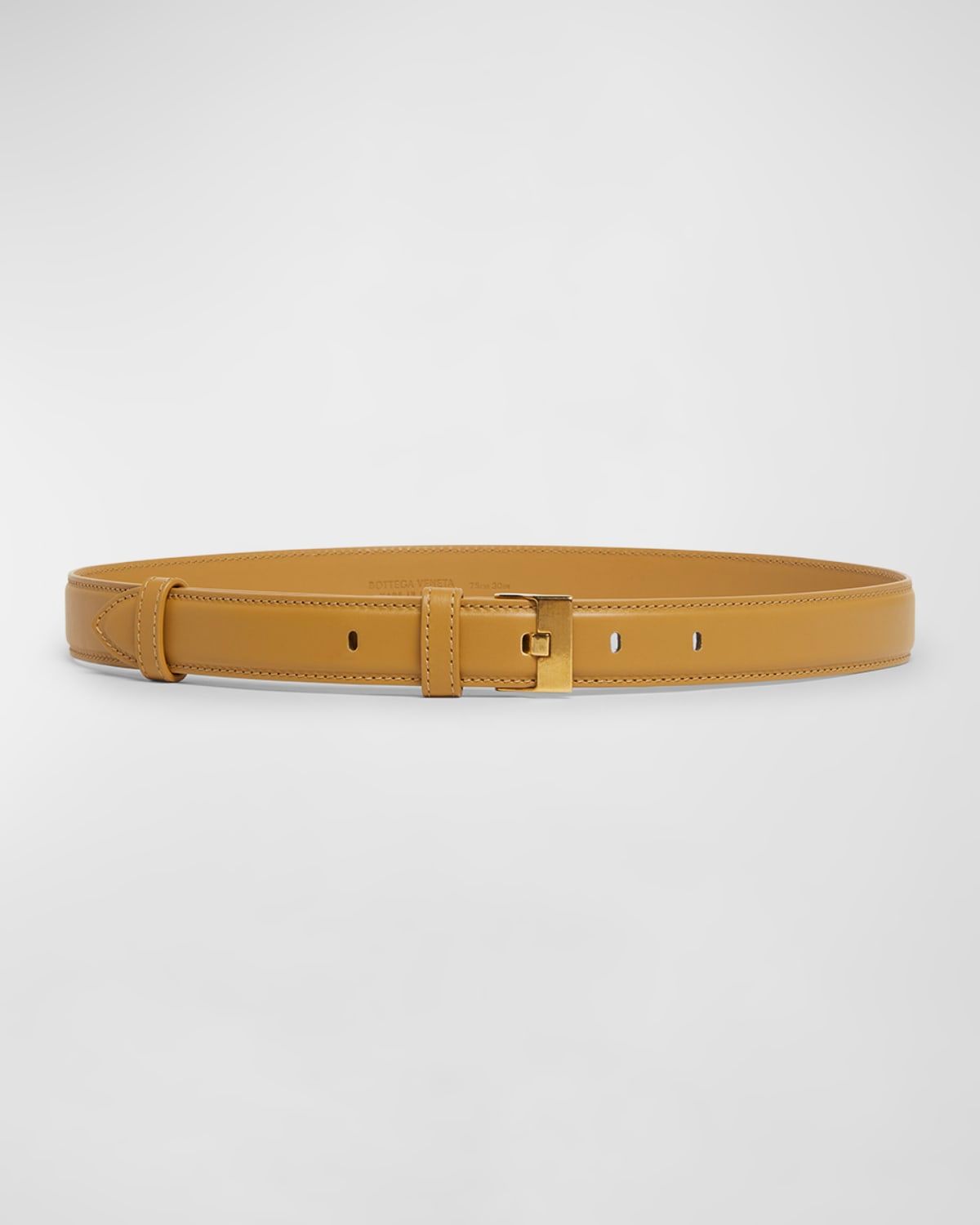 French Leather Belt With Hammered Brass Buckle
