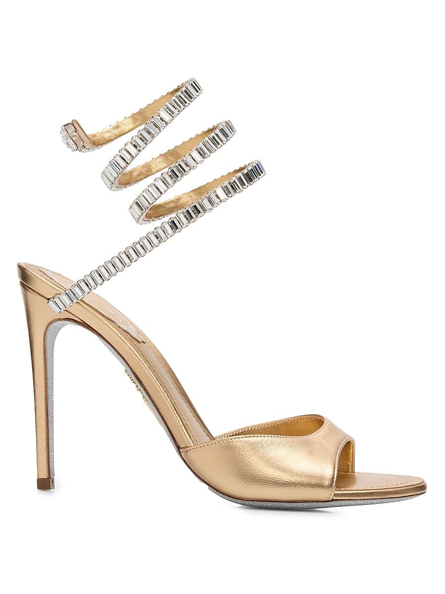 Women's 110MM Embellished Wrap Leather Sandals - Gold Lamb Crystal Strass - Size 11.5