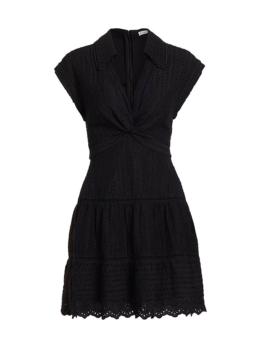 Women's Mila Eyelet Linen-Blend Minidress - Black - Size 12