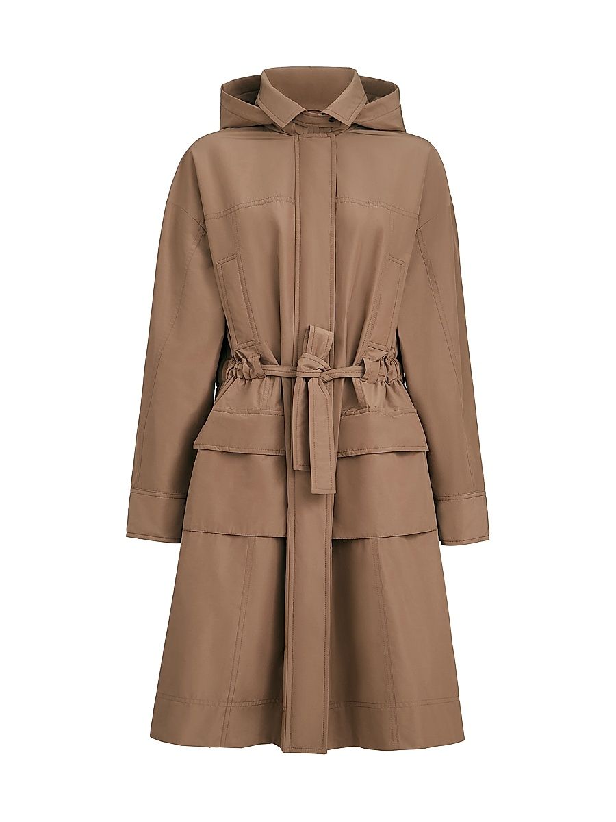 Women's Techno Cotton Taffeta Coat with Detachable Hood - Camel - Size 4