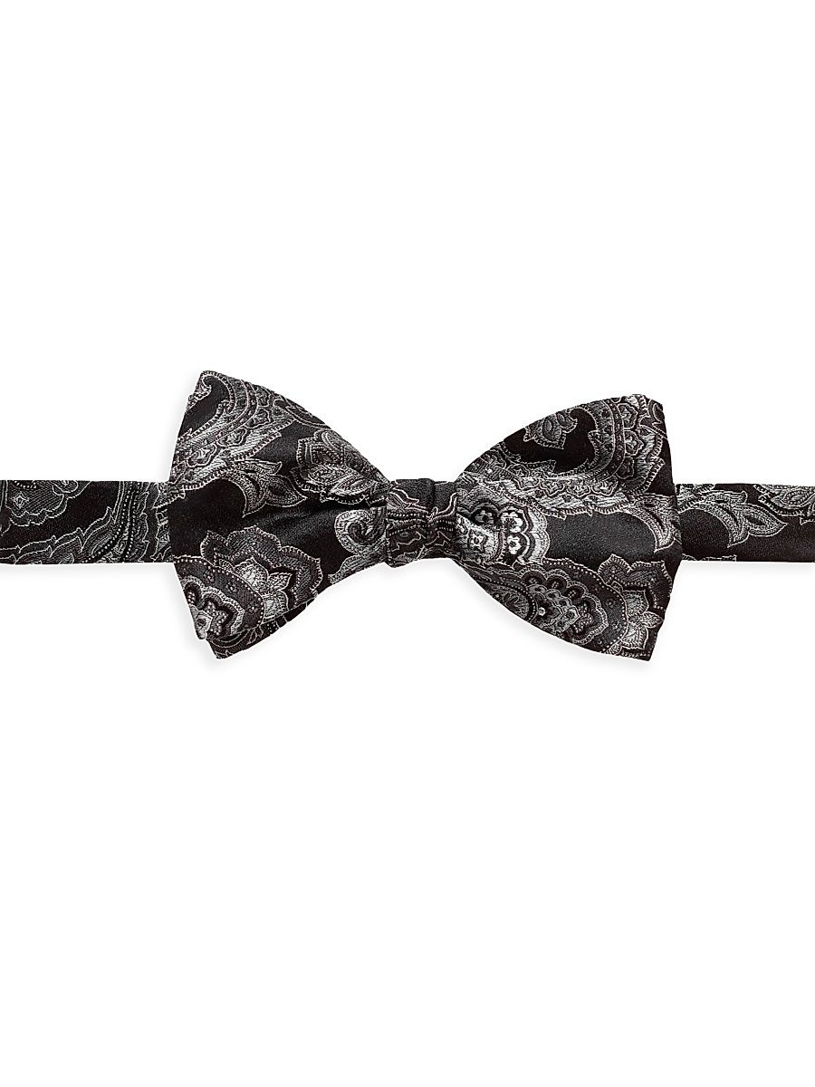 Men's Paisley Silk-Blend Pre-Tied Bow Tie - Black