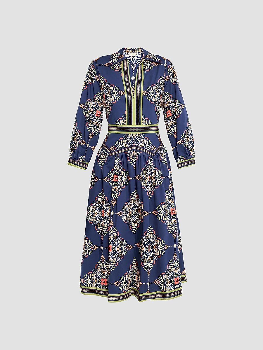 Shoshanna Women's Lola Medallion-Print Midi-Shirtdress - Navy - Size 4