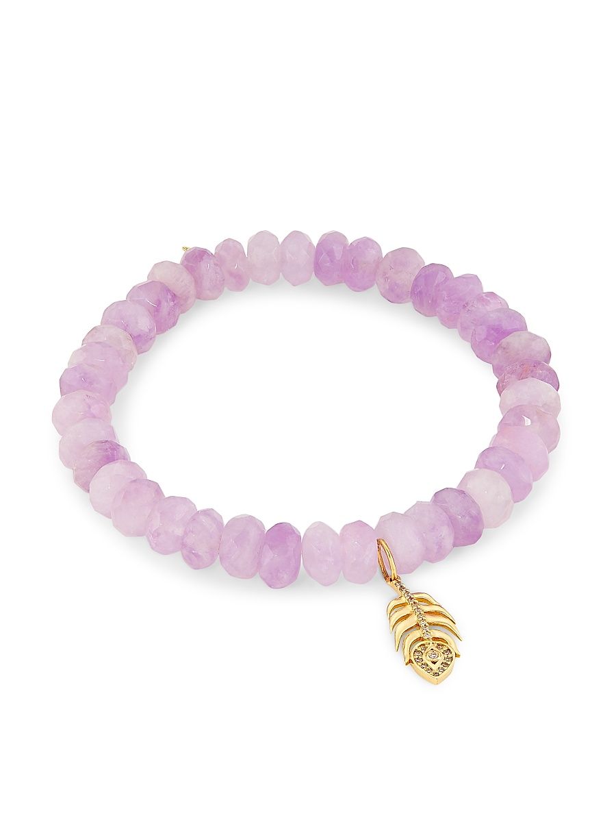 Women's 14K Yellow Gold, 0.07 TCW Diamonds & Amethyst Beaded Bracelet - Lavender