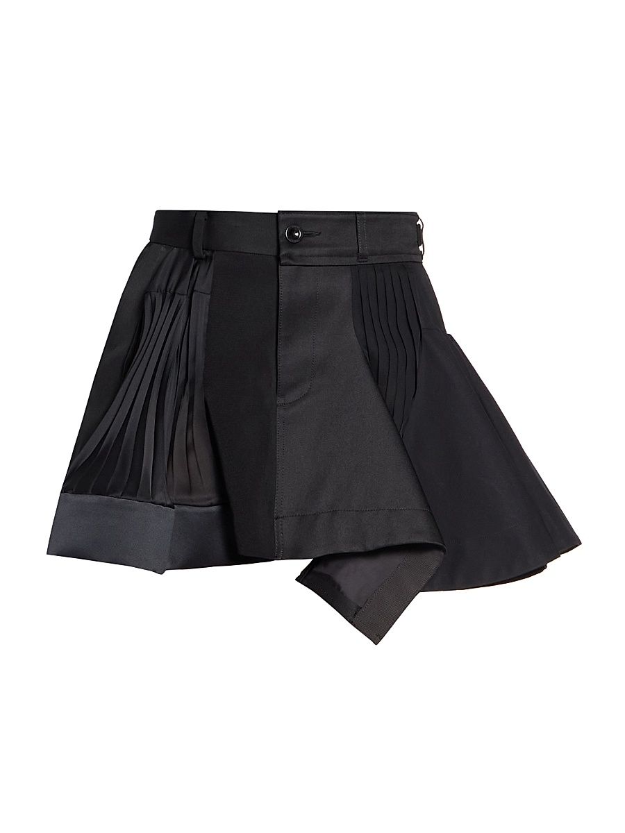 Women's Mixed-Media Pleated Miniskirt - Black - Size XL