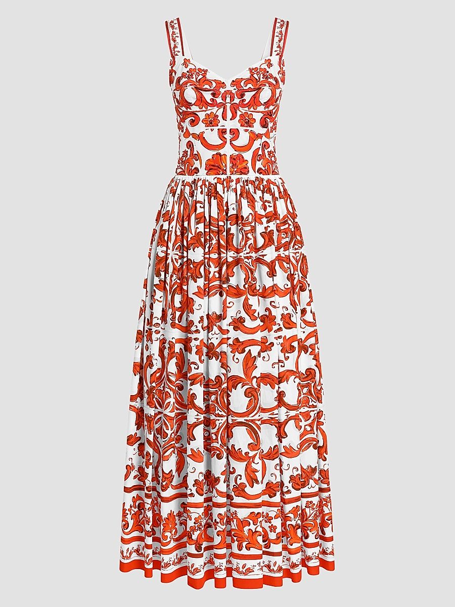 Women's Majolica-Print Cotton Poplin Midi Dress - Variante Abbinata - Size 10