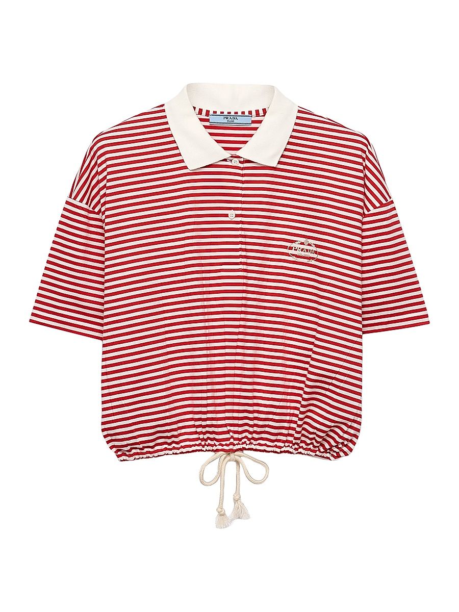 Women's Striped Jersey Polo Shirt - Red - Size Large