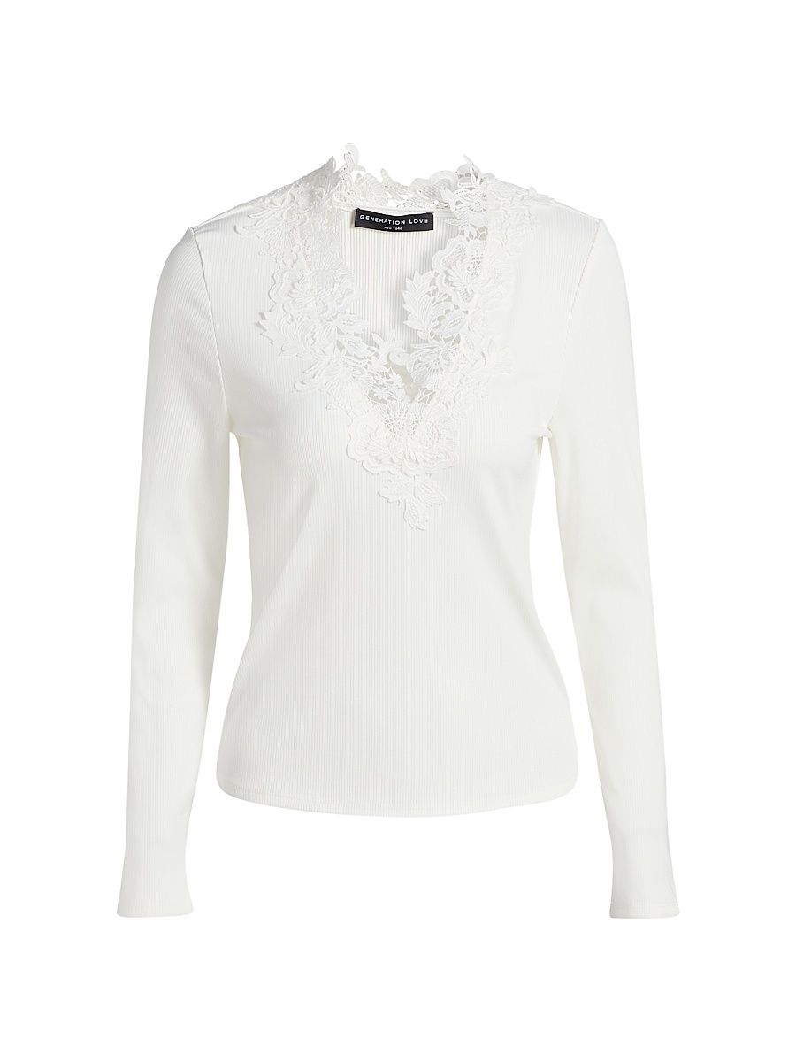 Women's Piper Lace-Trim Top - White - Size XL