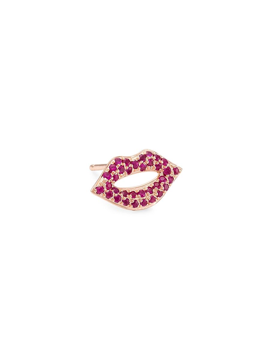 Women's 14K Rose Gold Ruby Lip Stud - Ruby