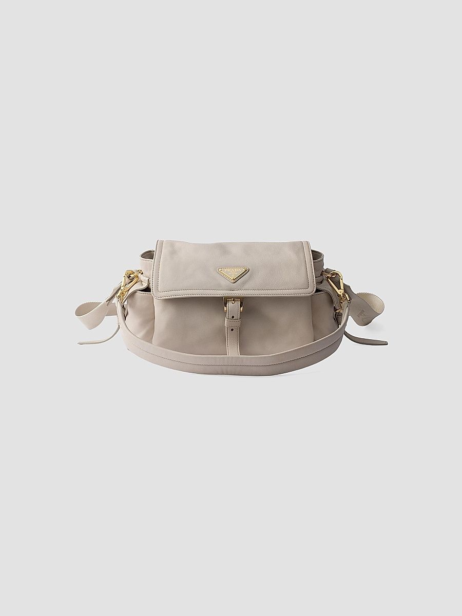 Prada Women's Medium Explore Nappa Leather Shoulder Bag with Flap - Beige Khaki