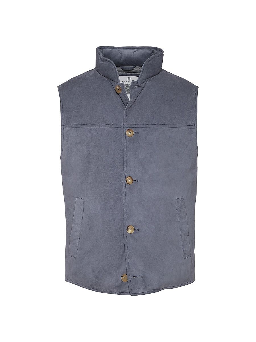 Men's Suede Down Vest - Denim - Size XXL