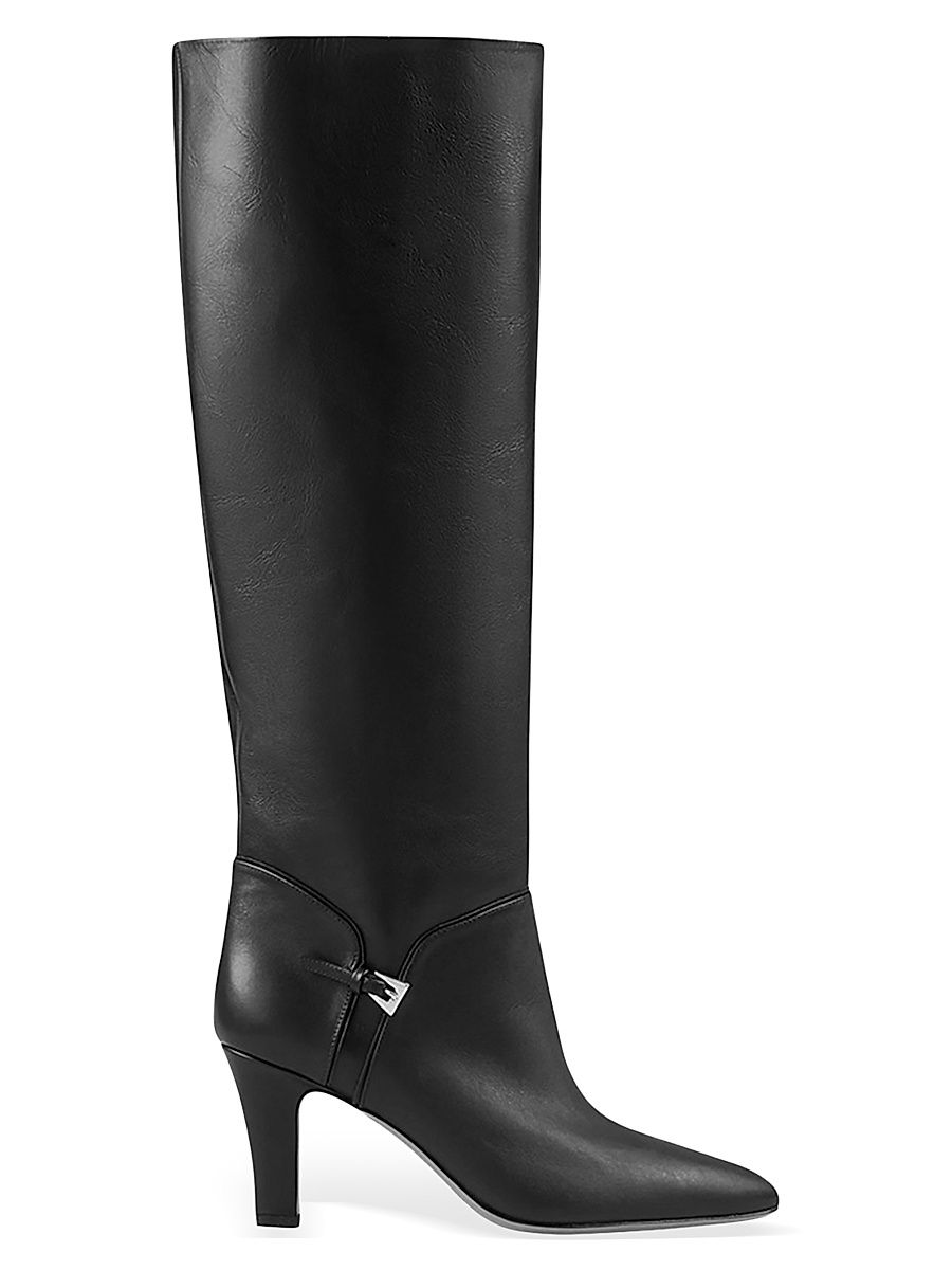 Women's Elsa 75MM Leather Knee-High Boots - Black - Size 10