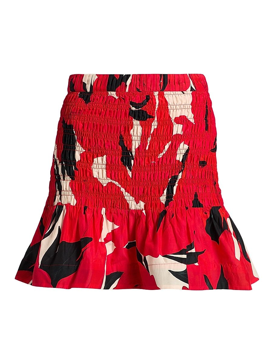 Women's Penelope Smocked Cotton-Silk Miniskirt - Red Bloom - Size 14
