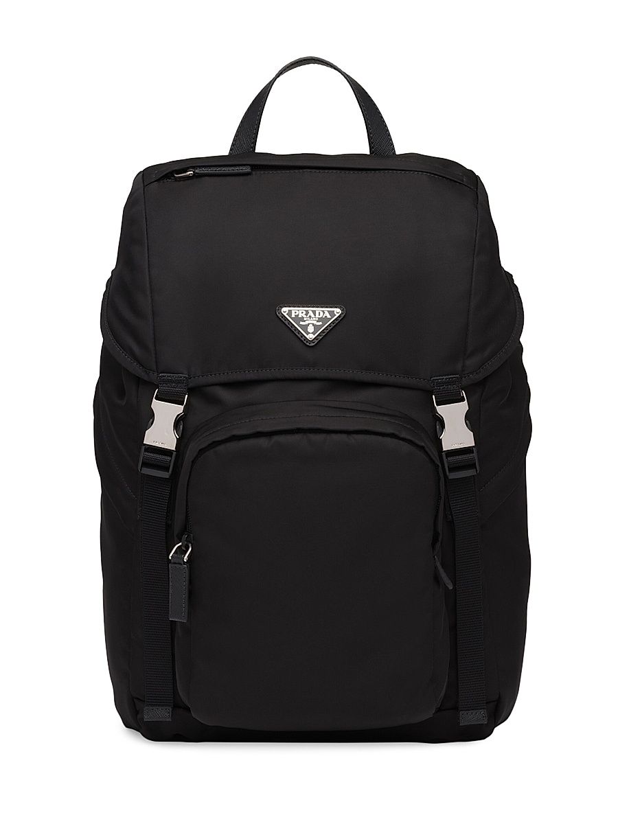 Men's Re-Nylon and Saffiano Leather Backpack - Black