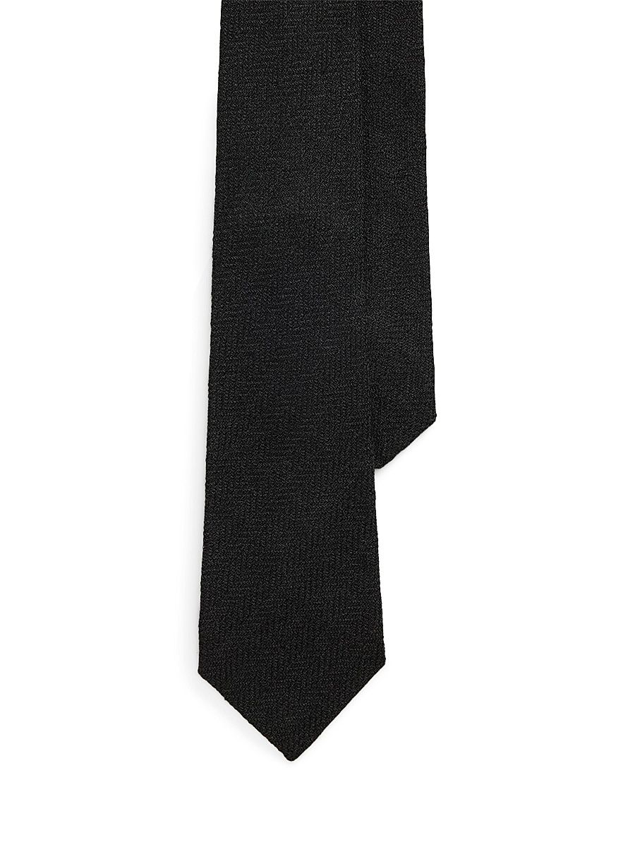 Men's Textured Herringbone Linen-Blend Tie - Black