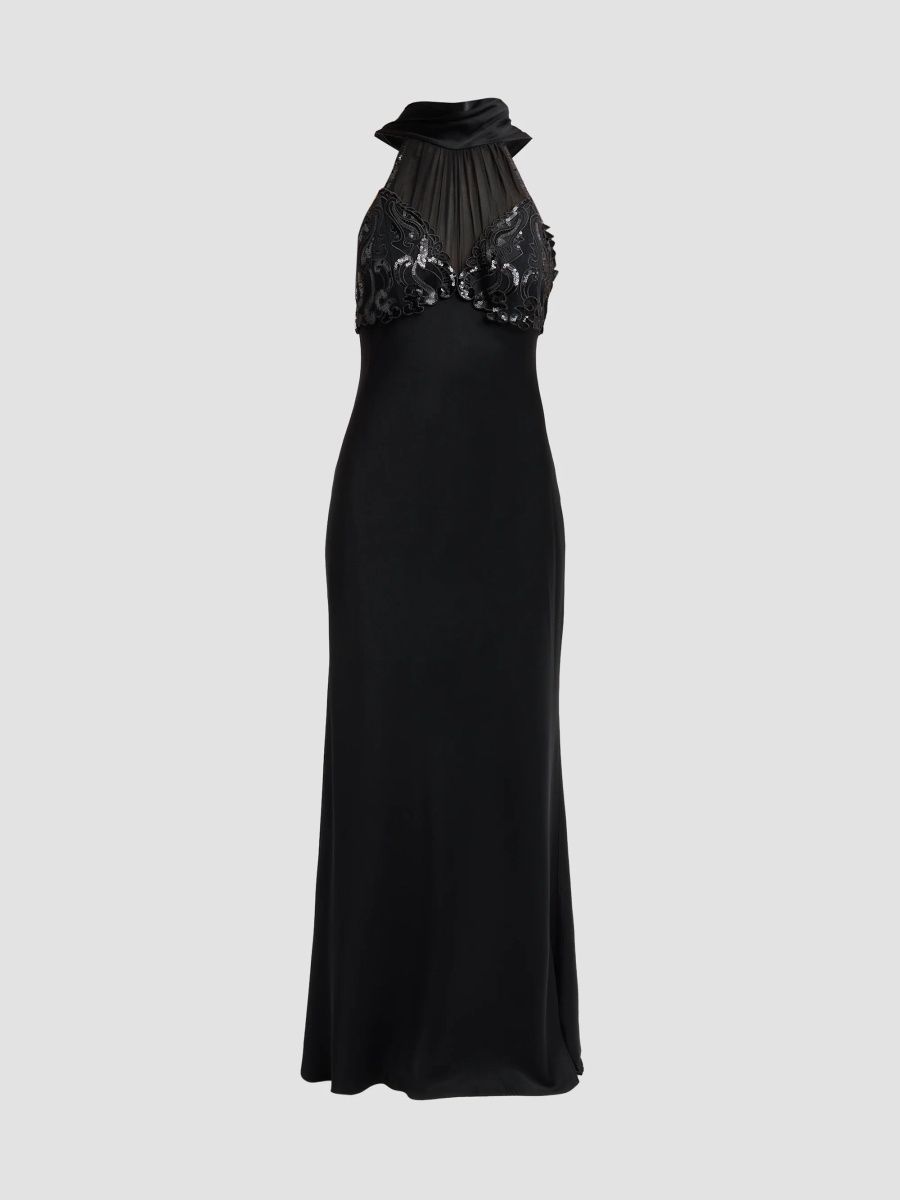 Ungaro Women's Evie Sequined Halterneck Gown - Black - Size 12