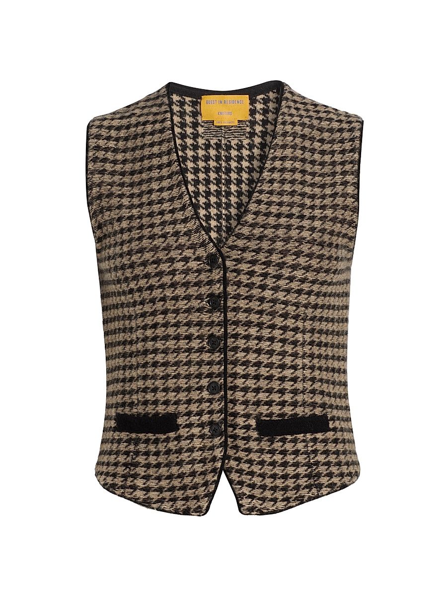 Women's Houndstooth Tailored Vest - Black Dune - Size XL