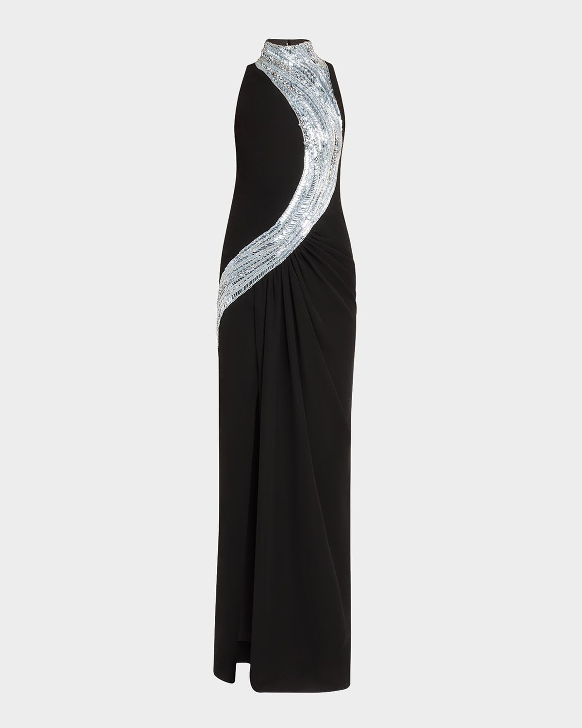 Wave Crystal Embroidered Slit Gown