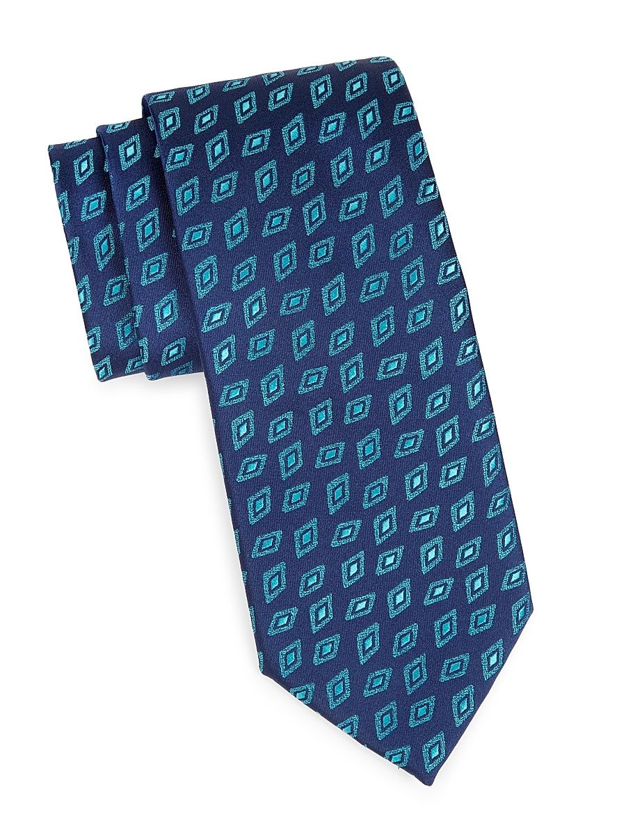 Men's Diamond Bean Silk Jacquard Tie - Navy Blue