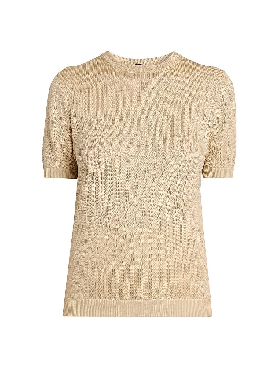 Women's Rib-Knit Silk T-Shirt - Sand - Size 8