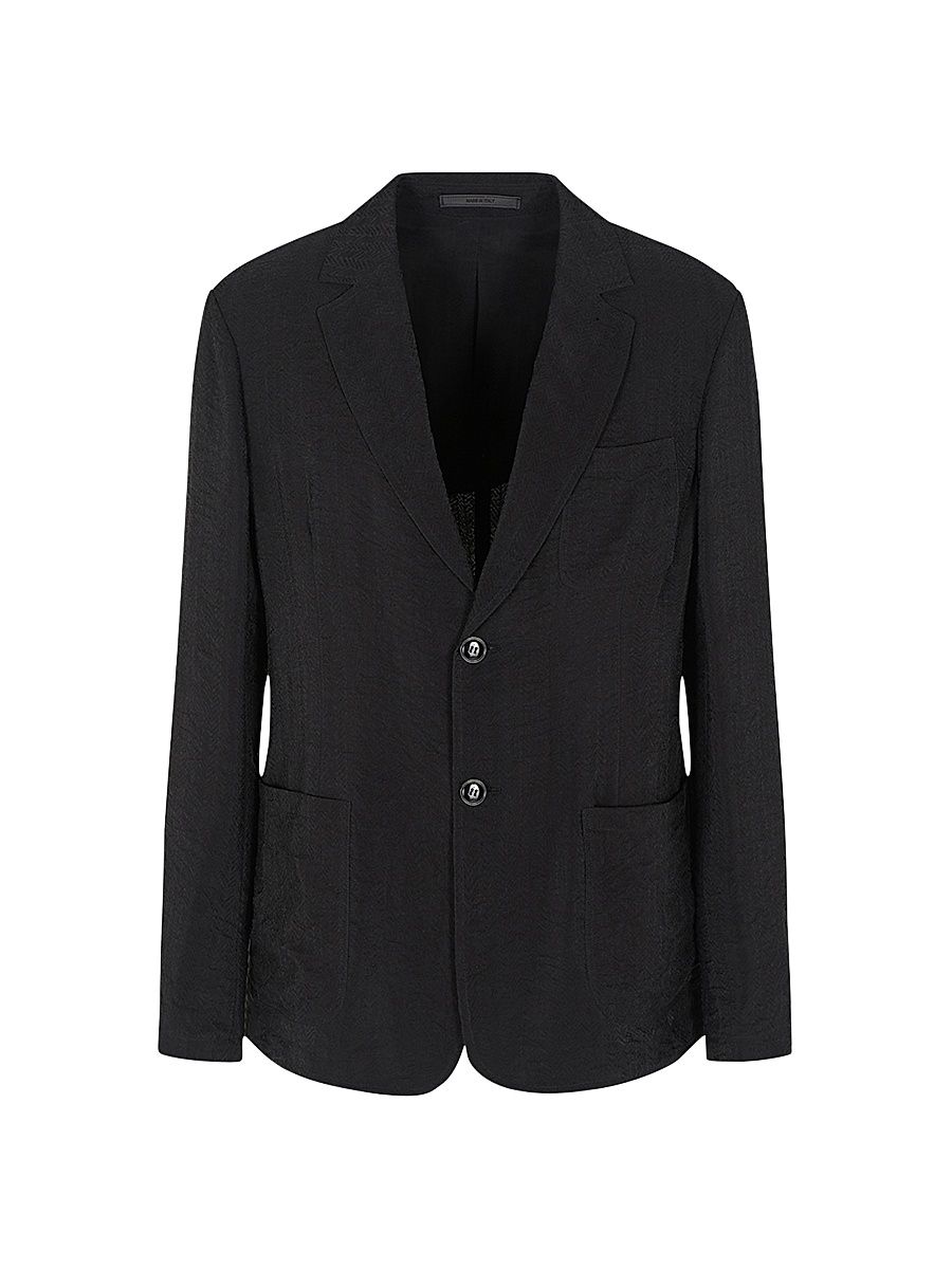 Men's Herringbone Cupro-Blend Blazer - Black - Size 44