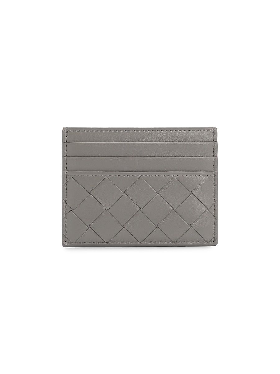 Women's Intrecciato Leather Card Case - Basalt Lava