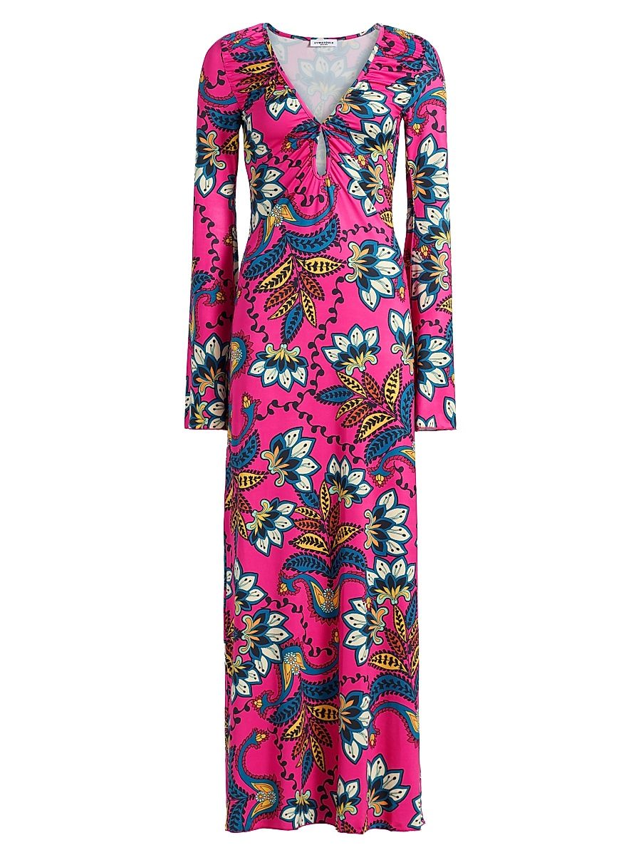 Women's Diana Bell-Sleeve Maxi Dress - Orchid Botanica - Size Large