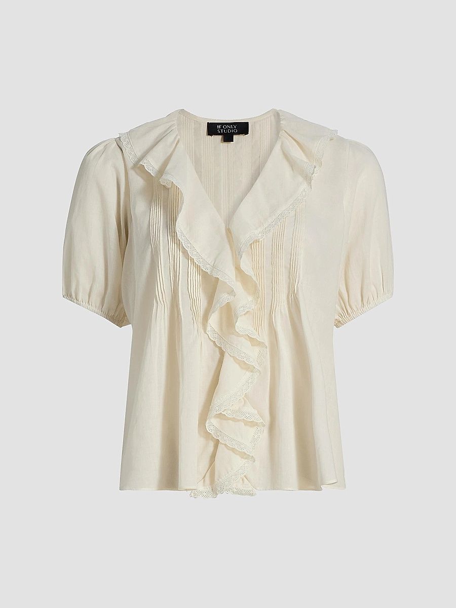 If Only Studio Women's Cotton Ruffled Top - Ecru - Size Large