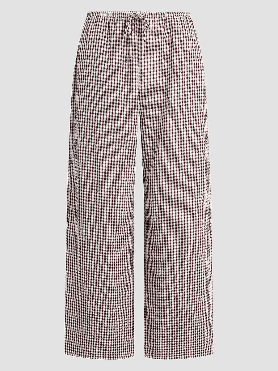 Women's The Brynn Gingham Cotton-Blend Wide-Leg Ankle Pants - Macchiato Gingham - Size XS